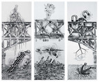 30 Letters to Qiu Jiawa, Qiu Zhijie (Chinese, born 1969), Three hanging scrolls from a set of thirty; ink on paper, China
